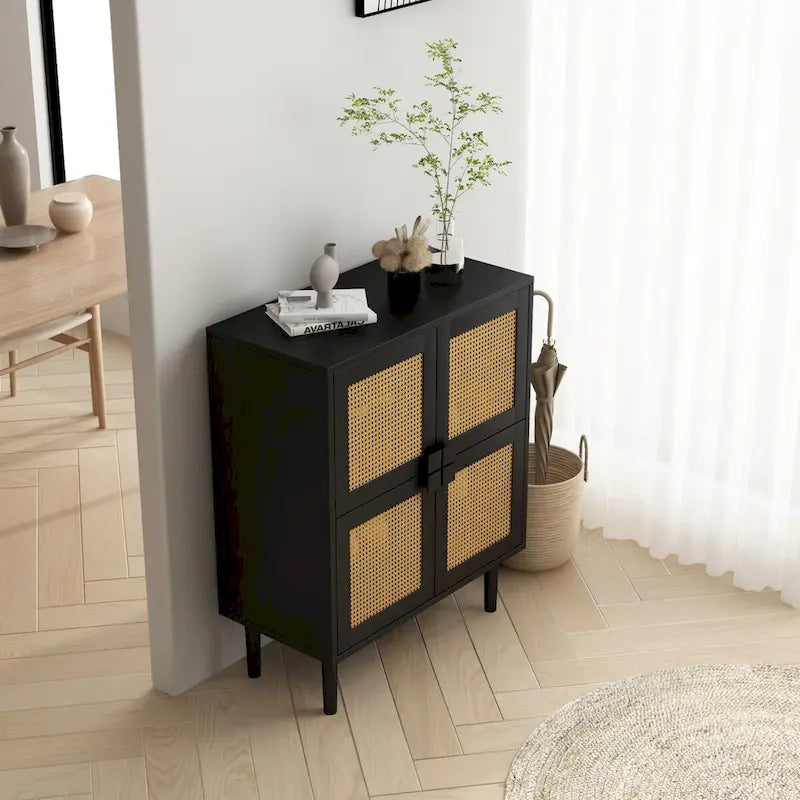 Rattan Mesh Storage Cabinet - N/A