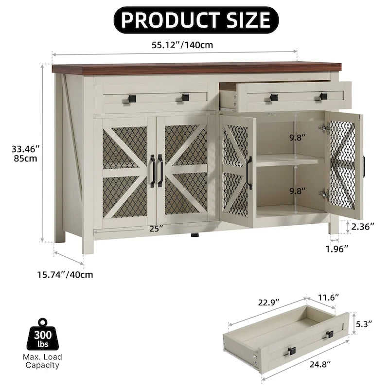 Moasis 55 Farmhouse Sideboard Buffet Cabinet With Storage, Coffee Bar Cabinet