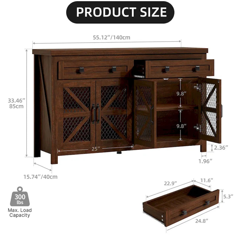 Moasis 55 Farmhouse Sideboard Buffet Cabinet With Storage, Coffee Bar Cabinet