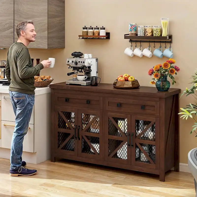 Moasis 55 Farmhouse Sideboard Buffet Cabinet With Storage, Coffee Bar Cabinet