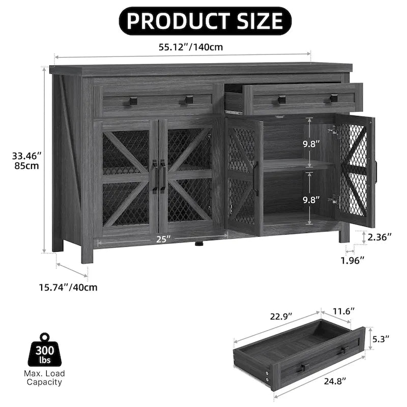 Moasis 55 Farmhouse Sideboard Buffet Cabinet With Storage, Coffee Bar Cabinet