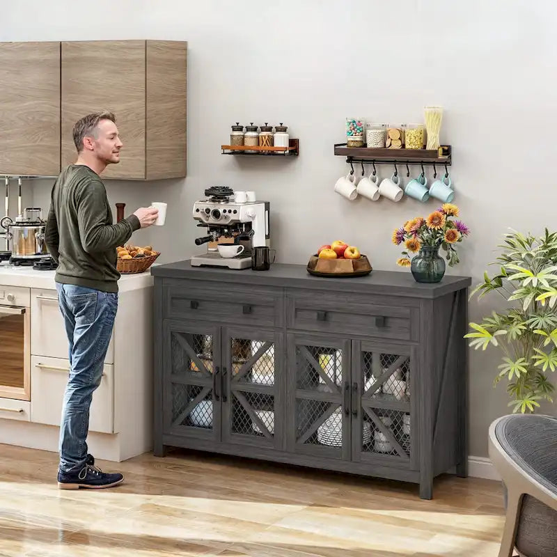 Moasis 55 Farmhouse Sideboard Buffet Cabinet With Storage, Coffee Bar Cabinet