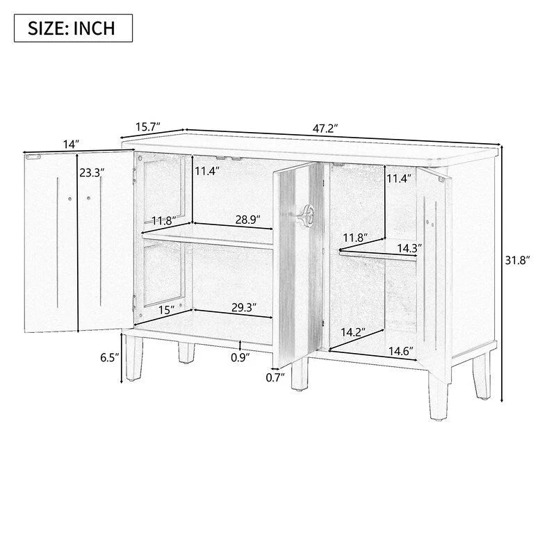 47.2W Solid Wood Cabinet with Three Doors - N/A
