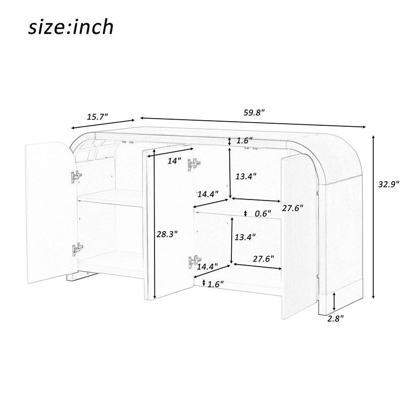 59.8W 4-door Cabinet with Adjustable Shelves - N/A