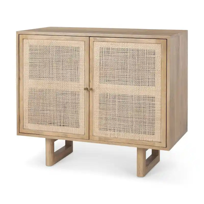 Grier Light Brown Solid Wood w/ Cane Doors Accent Cabinet