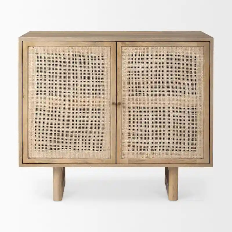 Grier Light Brown Solid Wood w/ Cane Doors Accent Cabinet
