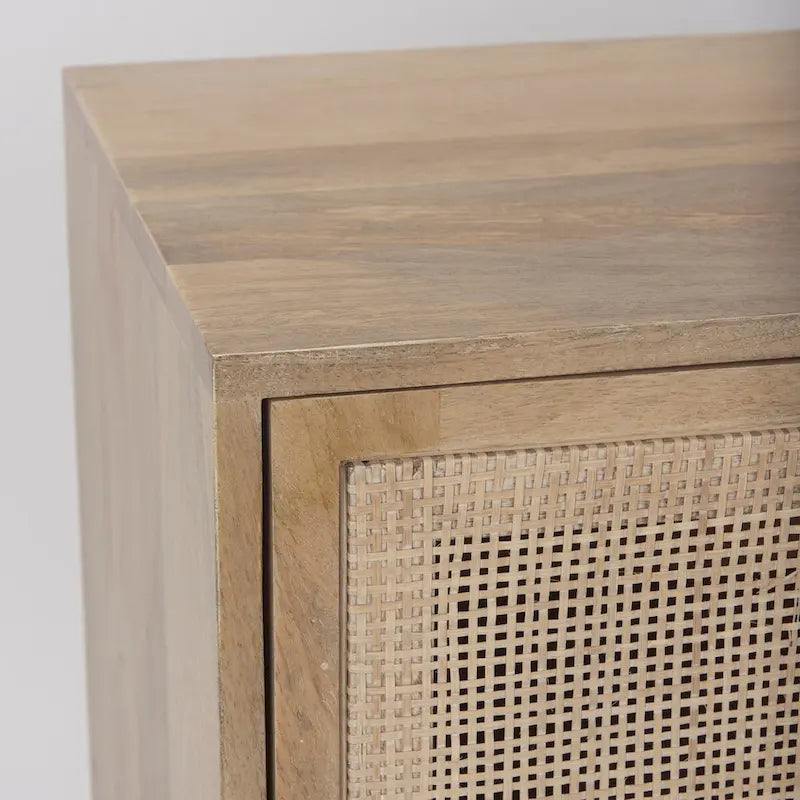 Grier Light Brown Solid Wood w/ Cane Doors Accent Cabinet
