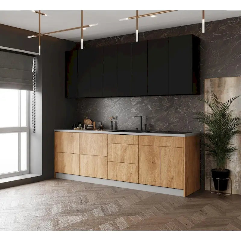 Kitchen Fusion Collection Natural Teak & Black Color Base Size 8.5Ft Wide - 103x24