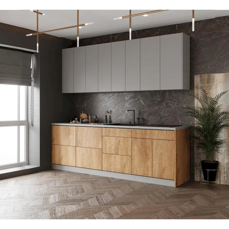 Kitchen Fusion Collection Natural Teak & Black Color Base Size 8.5Ft Wide - 103x24
