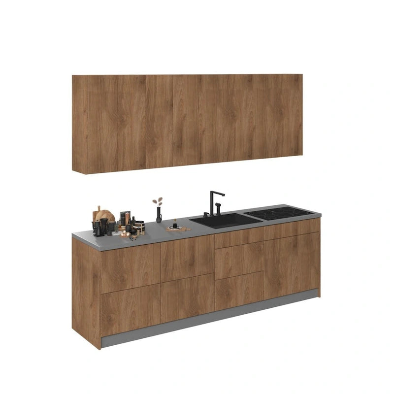 Kitchen Fusion Collection Natural Teak & Black Color Base Size 8.5Ft Wide - 103x24