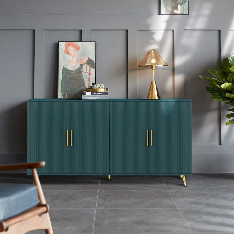 Wood TV Stand with Storage Cabinet and Adjustable Shelves