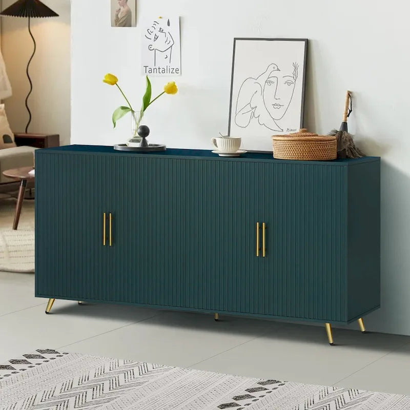 Wood TV Stand with Storage Cabinet and Adjustable Shelves