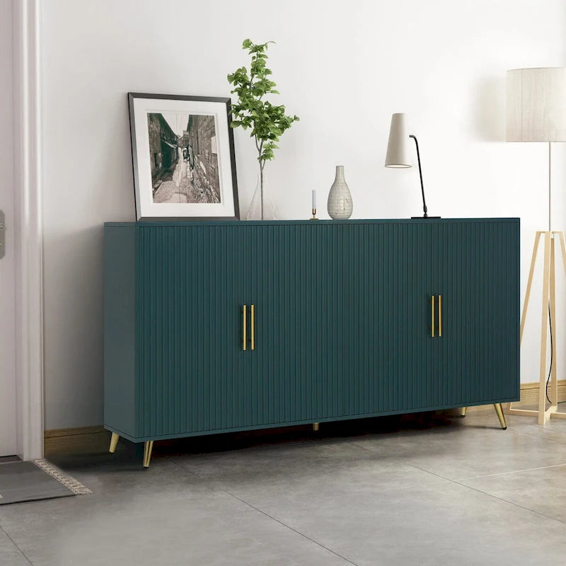 Wood TV Stand with Storage Cabinet and Adjustable Shelves