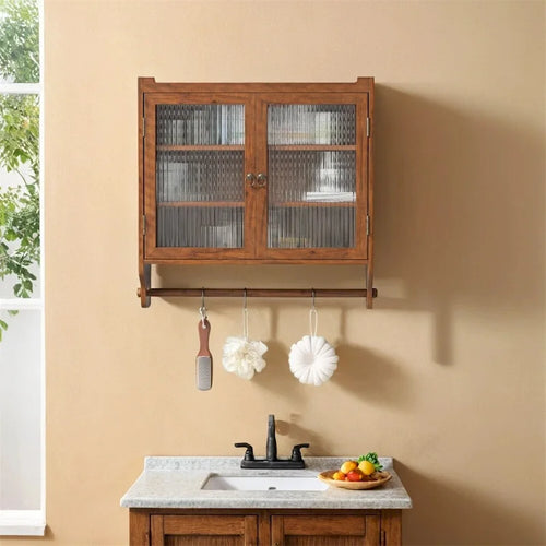 24.8Glass Door Vintage Double Door Wall Cabinet with Three Tiers