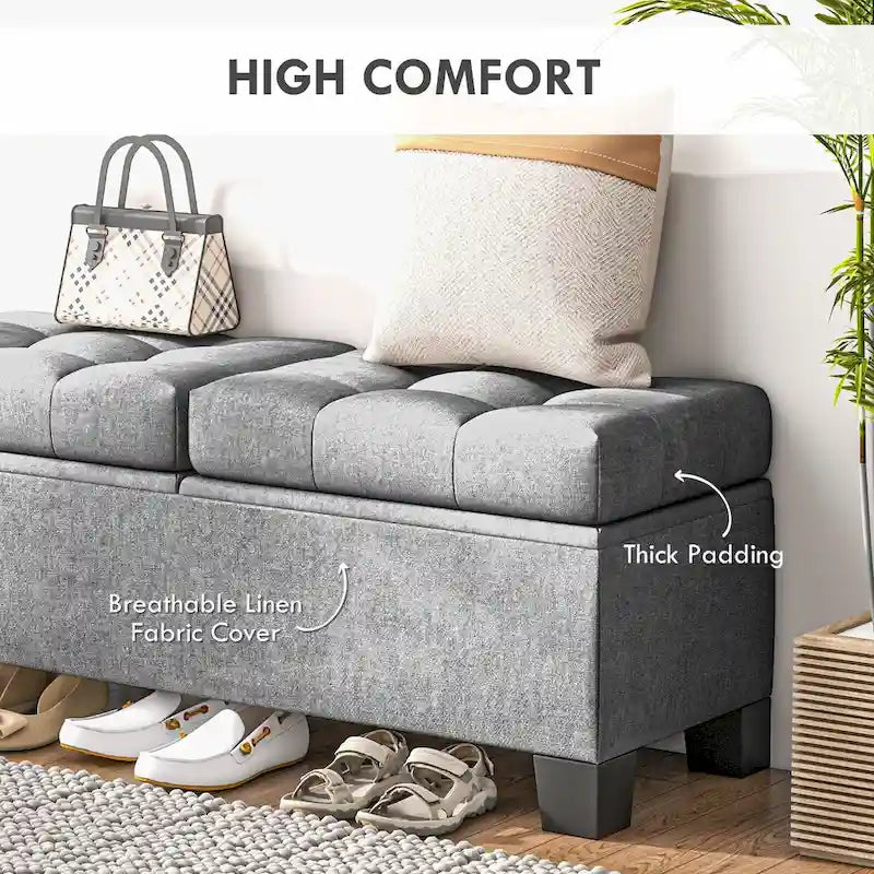 Upholstered Storage Ottoman Bench with Safety Hinges