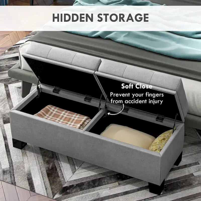 Upholstered Storage Ottoman Bench with Safety Hinges