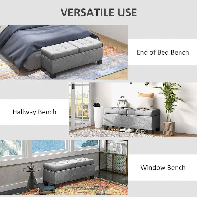 Upholstered Storage Ottoman Bench with Safety Hinges