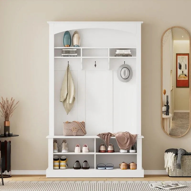 47.2Wide Hall Tree Multi-functional Shoe Storage with 3 Hanging Hooks