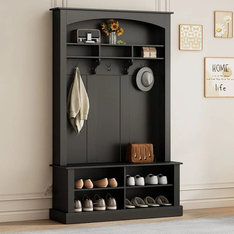 47.2Wide Hall Tree Multi-functional Shoe Storage with 3 Hanging Hooks