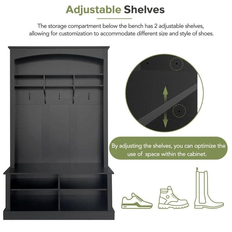 47.2Wide Hall Tree Multi-functional Shoe Storage with 3 Hanging Hooks