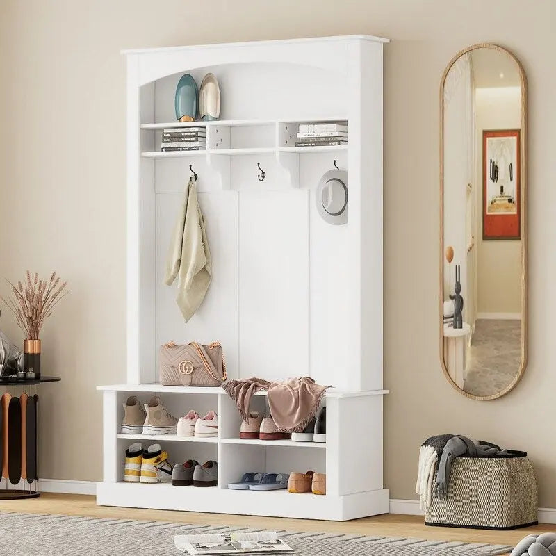 47.2Wide Hall Tree Multi-functional Shoe Storage with 3 Hanging Hooks