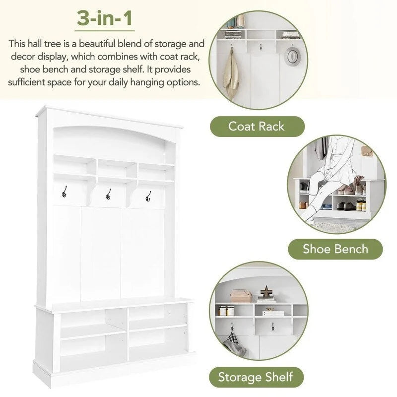 47.2Wide Hall Tree Multi-functional Shoe Storage with 3 Hanging Hooks