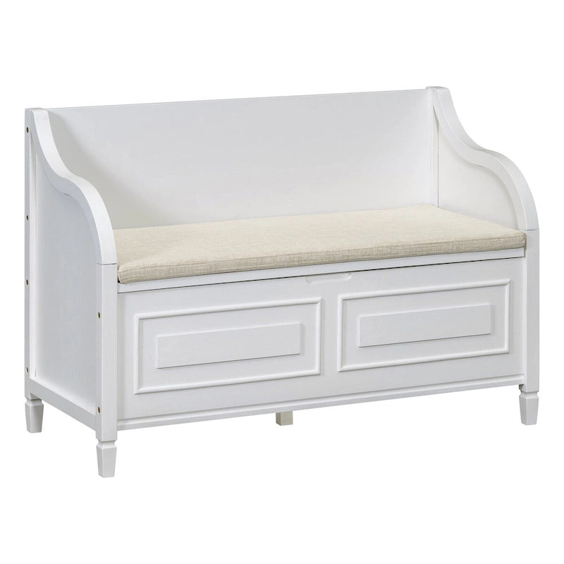 Rustic Style Solid Wood Entryway Storage Bench with Safety Hinge