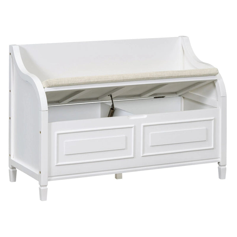 Rustic Style Solid Wood Entryway Storage Bench with Safety Hinge