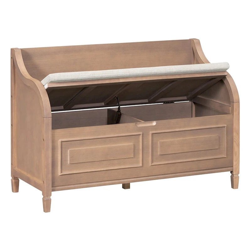 Rustic Style Solid Wood Entryway Storage Bench with Safety Hinge