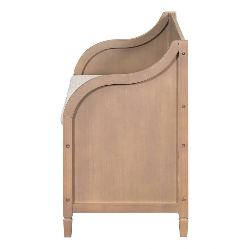 Rustic Style Solid Wood Entryway Storage Bench with Safety Hinge