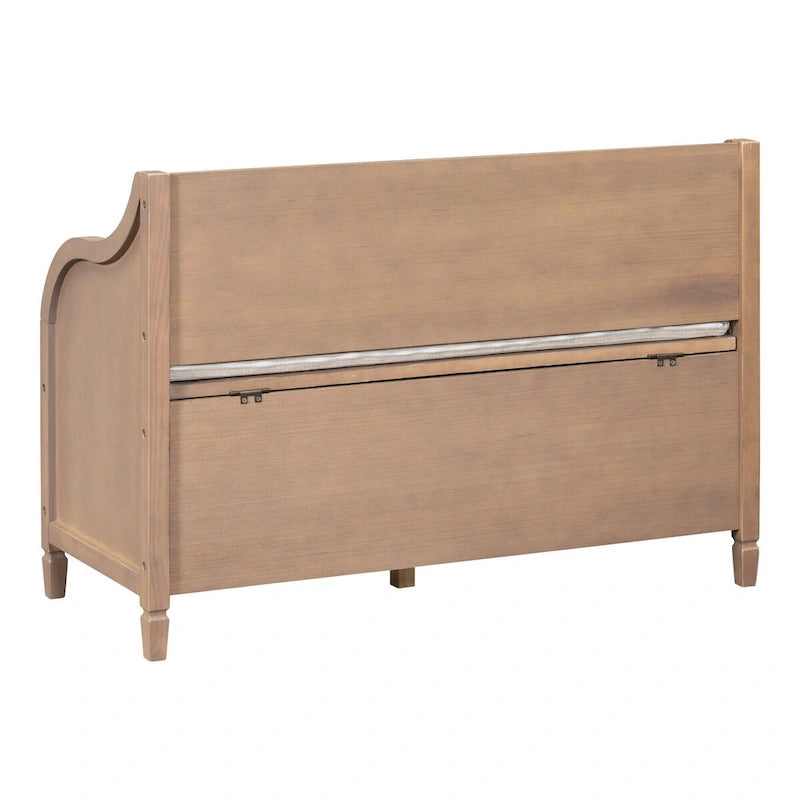 Rustic Style Solid Wood Entryway Storage Bench with Safety Hinge