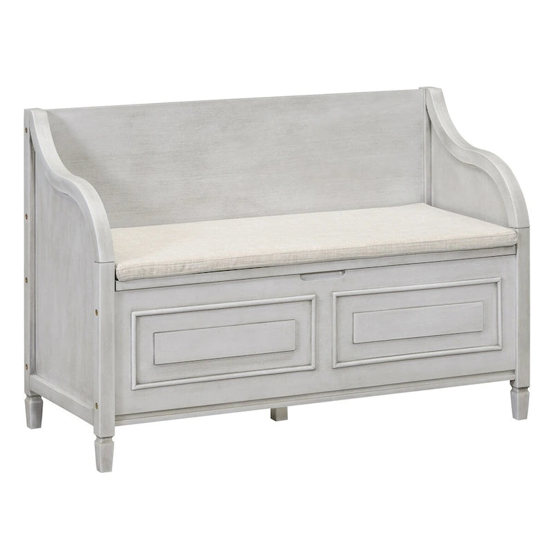 Rustic Style Solid Wood Entryway Storage Bench with Safety Hinge