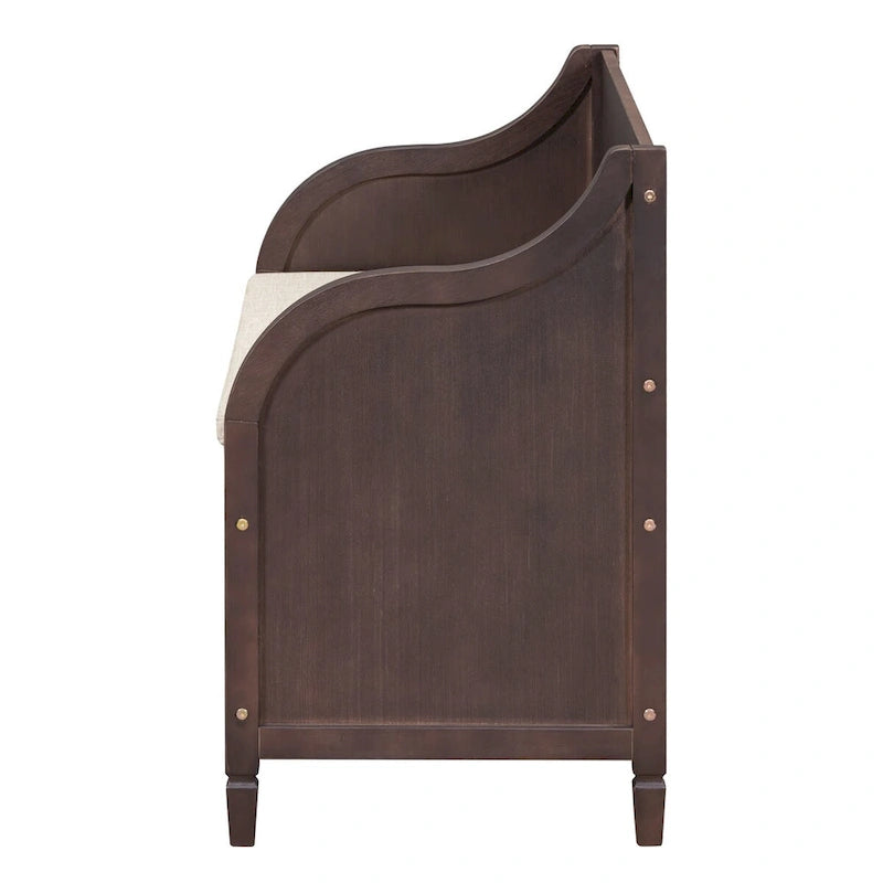 Rustic Style Solid Wood Entryway Storage Bench with Safety Hinge