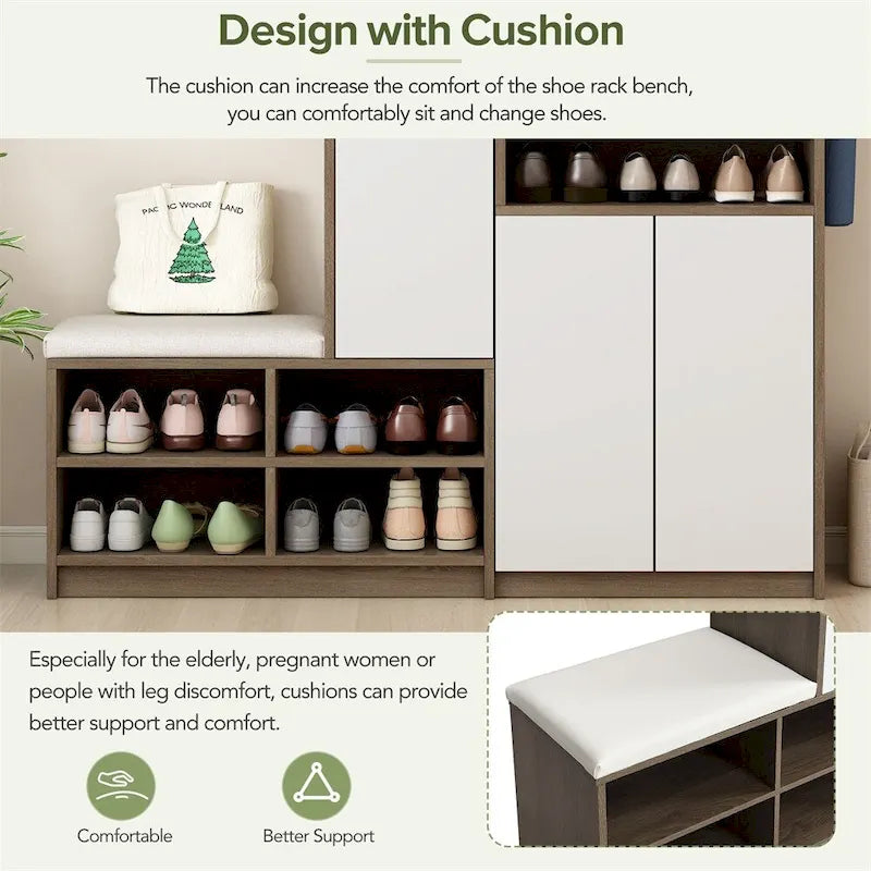 2-in-1 Shoe Storage Bench & Shoe Cabinets,Multi-functional Shoe Rack