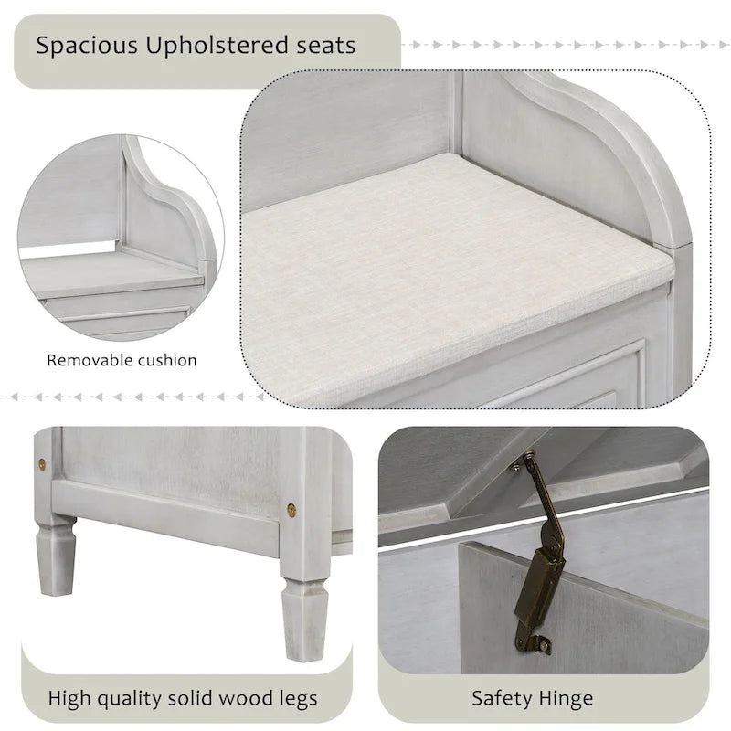 Rustic Style Solid wood Entryway Multifunctional Storage Bench with Safety Hinge