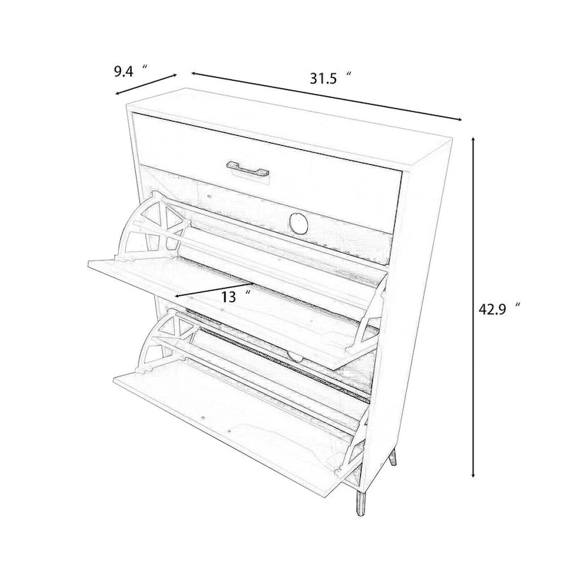 Hidden Shoe Rack Storage for Entryway,Free Standing Shoe Organizer with 2 Flip Drawers