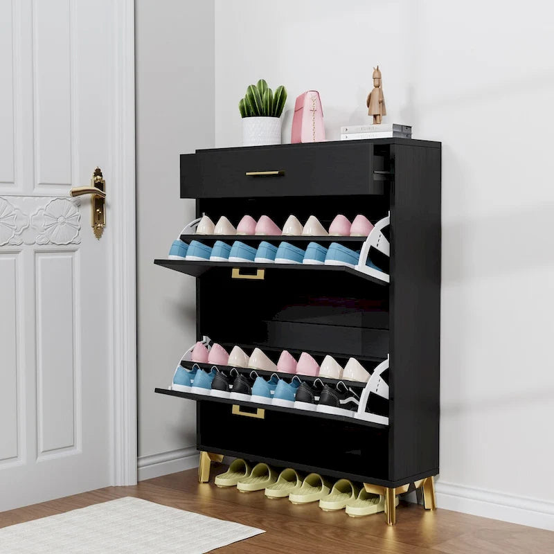 Hidden Shoe Rack Storage for Entryway,Free Standing Shoe Organizer with 2 Flip Drawers