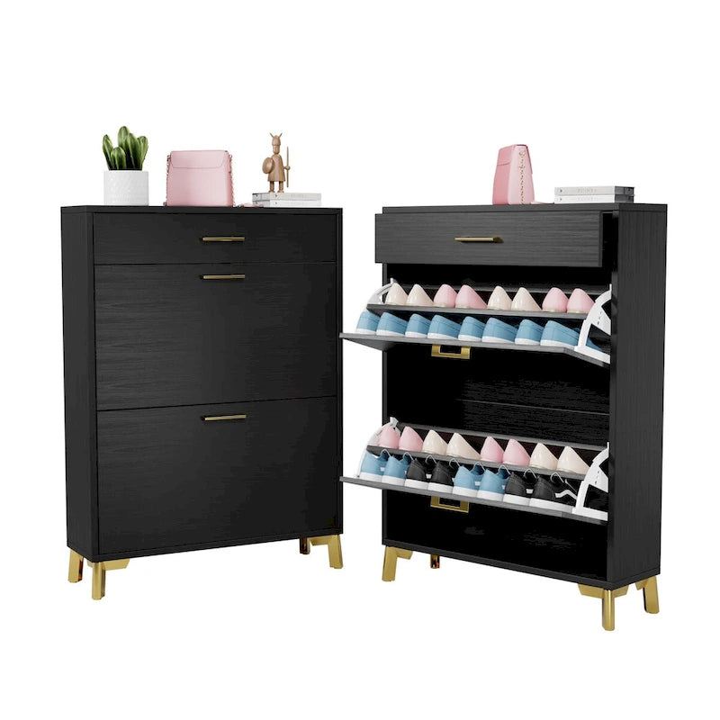 Hidden Shoe Rack Storage for Entryway,Free Standing Shoe Organizer with 2 Flip Drawers