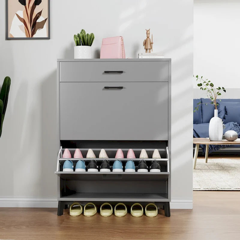 Hidden Shoe Rack Storage for Entryway,Free Standing Shoe Organizer with 2 Flip Drawers