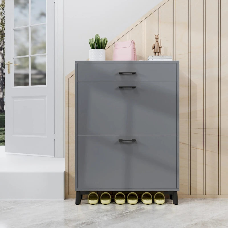 Hidden Shoe Rack Storage for Entryway,Free Standing Shoe Organizer with 2 Flip Drawers