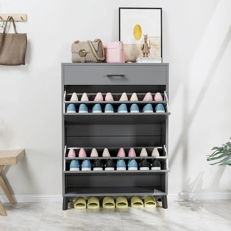 Hidden Shoe Rack Storage for Entryway,Free Standing Shoe Organizer with 2 Flip Drawers