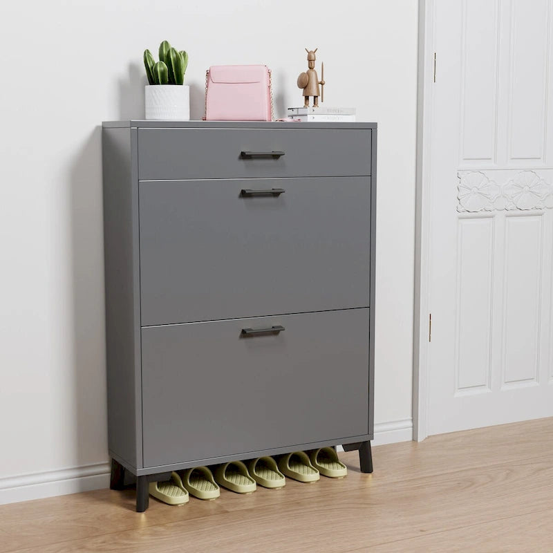Hidden Shoe Rack Storage for Entryway,Free Standing Shoe Organizer with 2 Flip Drawers