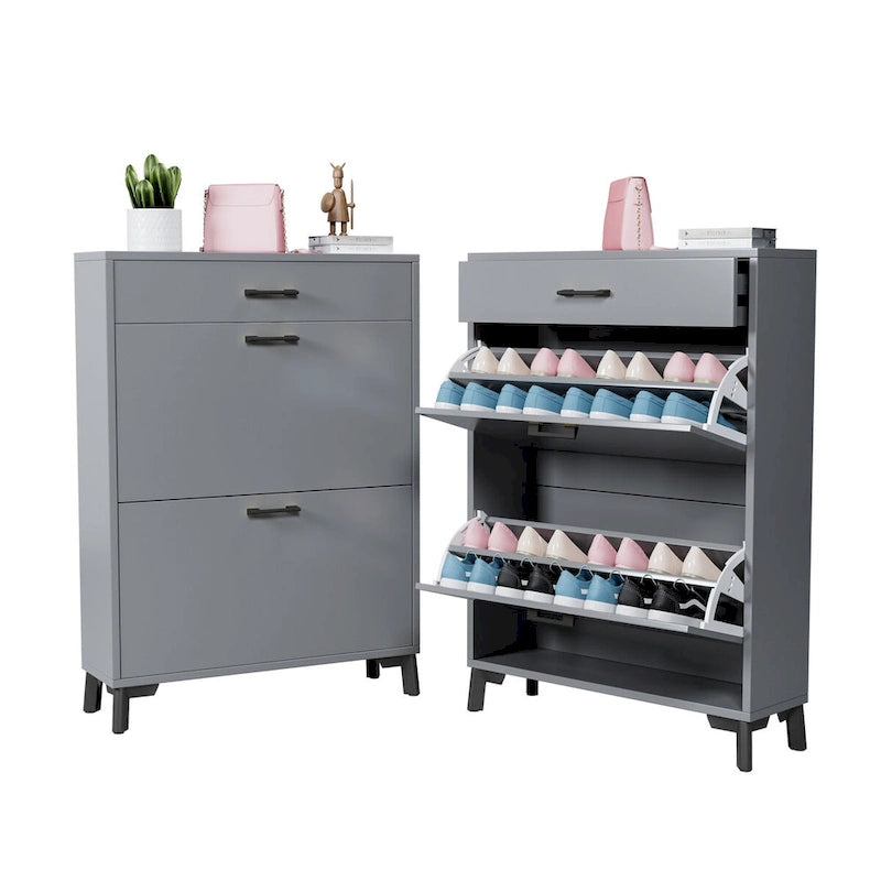 Hidden Shoe Rack Storage for Entryway,Free Standing Shoe Organizer with 2 Flip Drawers