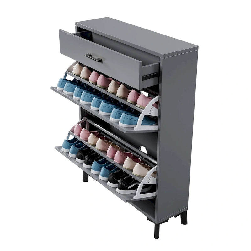Hidden Shoe Rack Storage for Entryway,Free Standing Shoe Organizer with 2 Flip Drawers