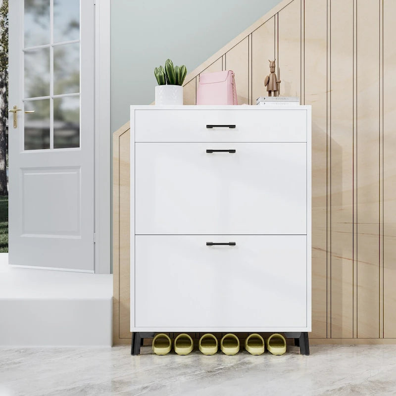 Hidden Shoe Rack Storage for Entryway,Free Standing Shoe Organizer with 2 Flip Drawers