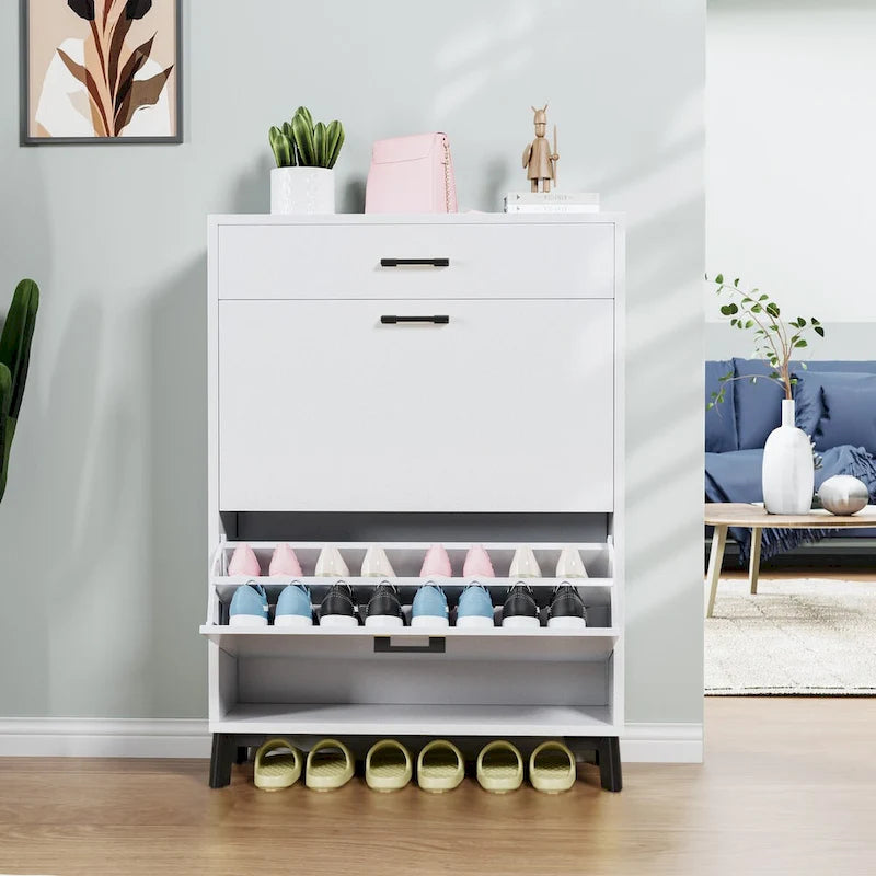 Hidden Shoe Rack Storage for Entryway,Free Standing Shoe Organizer with 2 Flip Drawers