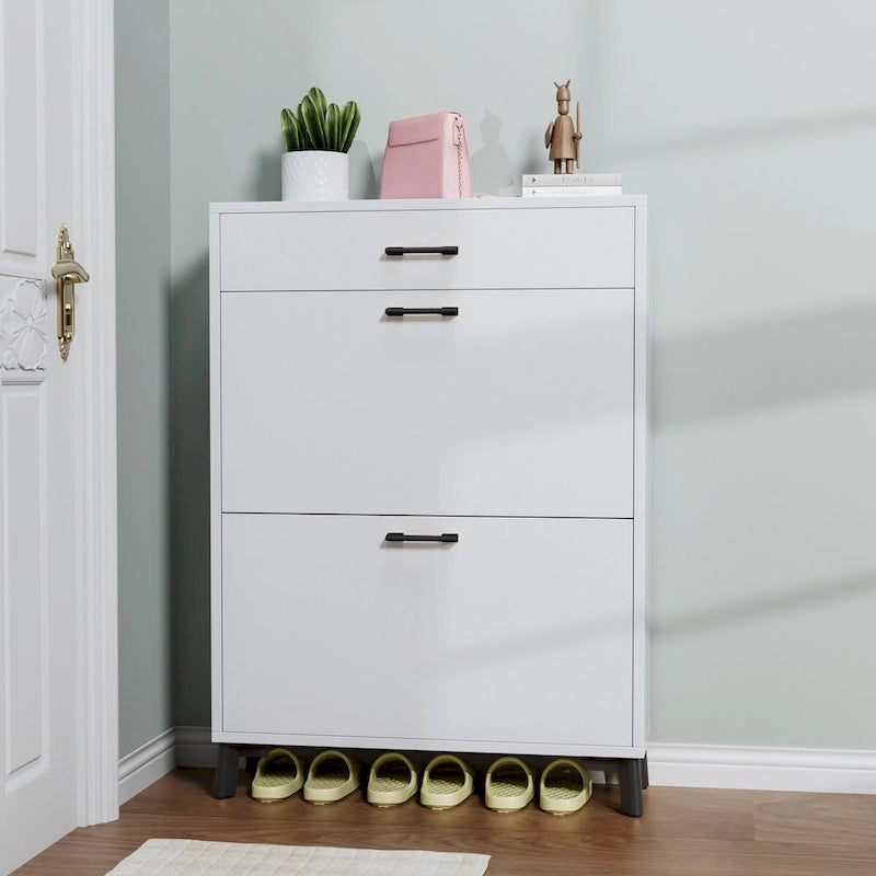Hidden Shoe Rack Storage for Entryway,Free Standing Shoe Organizer with 2 Flip Drawers