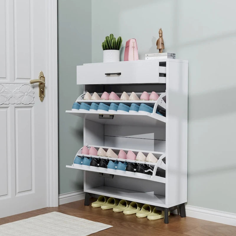 Hidden Shoe Rack Storage for Entryway,Free Standing Shoe Organizer with 2 Flip Drawers