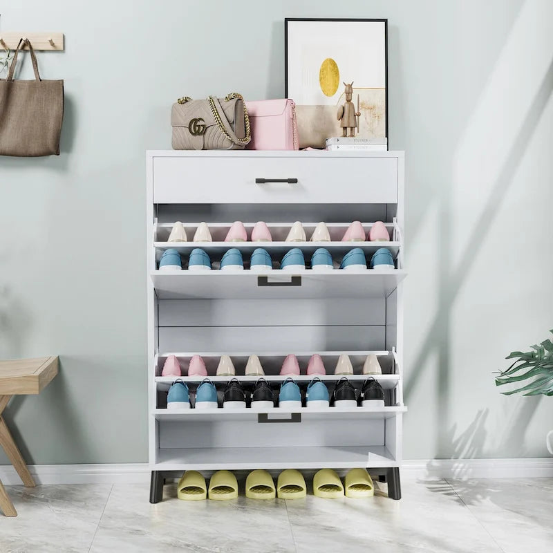 Hidden Shoe Rack Storage for Entryway,Free Standing Shoe Organizer with 2 Flip Drawers