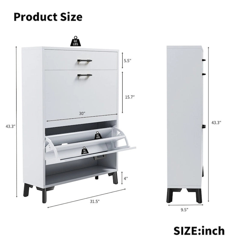 Hidden Shoe Rack Storage for Entryway,Free Standing Shoe Organizer with 2 Flip Drawers